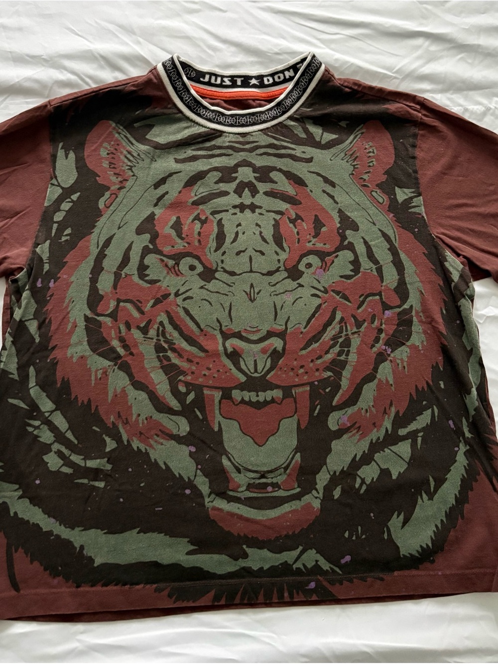 Just Don All City Men's Large Tiger Graphic Short Sleeve T-Shirt Brown Green